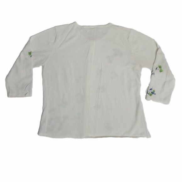 VINTAGE 90s sweater white floral‎ button up cardigan M - Picture 2 of 7